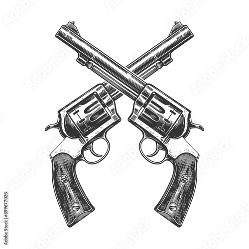 Crossed Guns Illustration Clip Art Design Shape. Western Silhouette Icon Vector.