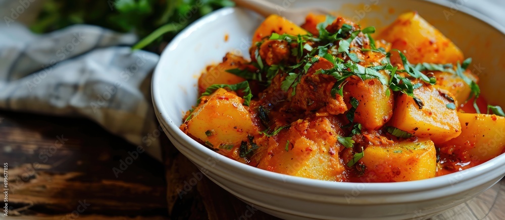 Potato stew with spicy red pepper paste. Potato stew with spicy red pepper paste.