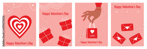 Set of greeting cards for Valentine's Day. Modern vector illustration concepts for greeting card, poster, website and mobile site banner, social media party invitation card, EPS 10.	