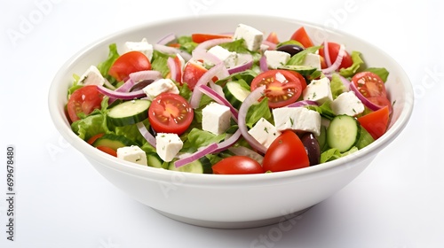 Salad with fresh veggies and cheese, isolated on a white background. Grecian salad. 