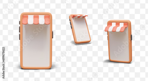 Realistic smartphone with empty screen and canopy from sun