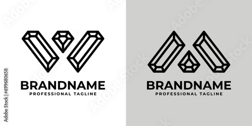 Letter M and W Diamond Logo Set, suitable for business related to Diamond with M or W initial