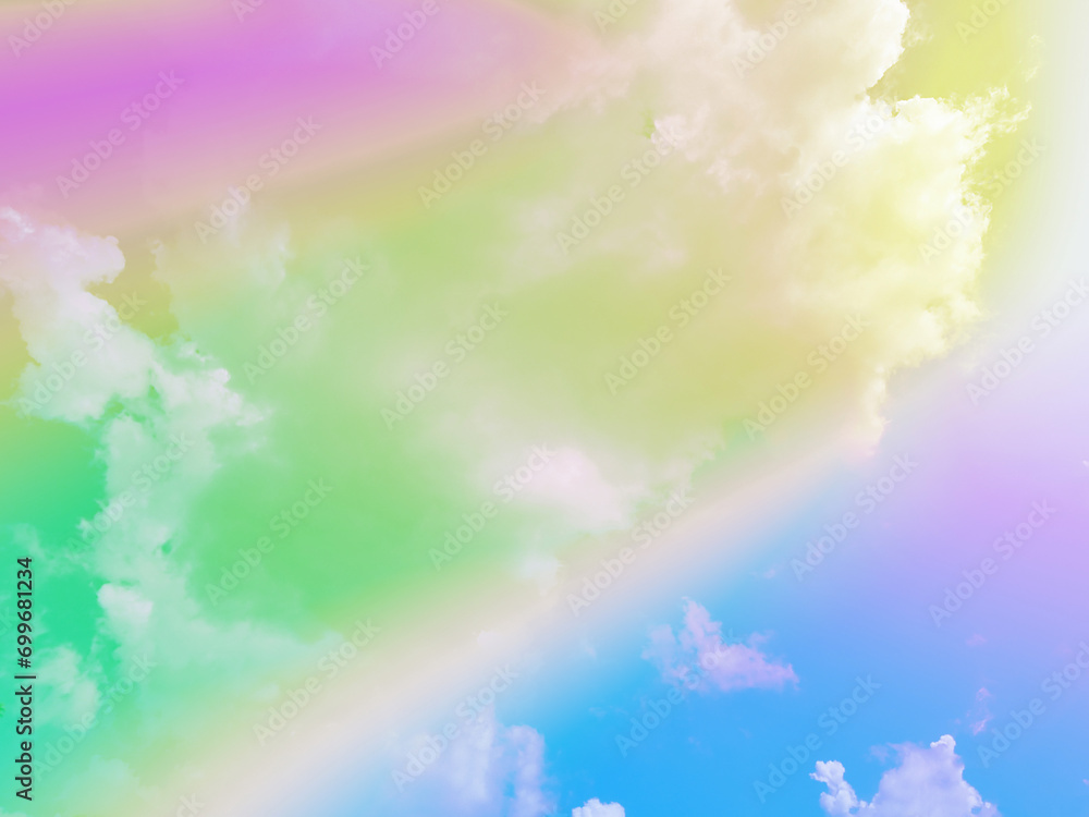 beauty sweet pastel yellow and green colorful with fluffy clouds on sky. multi color rainbow image. abstract fantasy growing light