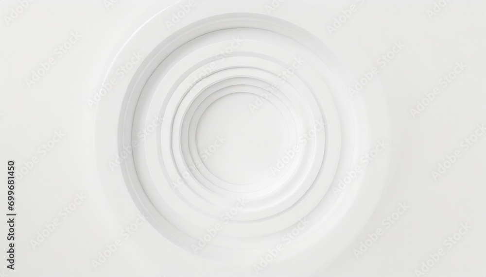 Minimalist white concentric circles creating a modern neomorphism effect with a 3D-like appearance on a pure white background. Minimalist white concentric circles creating a modern neomorphism effect with a 3D-like appearance on a pure white background.