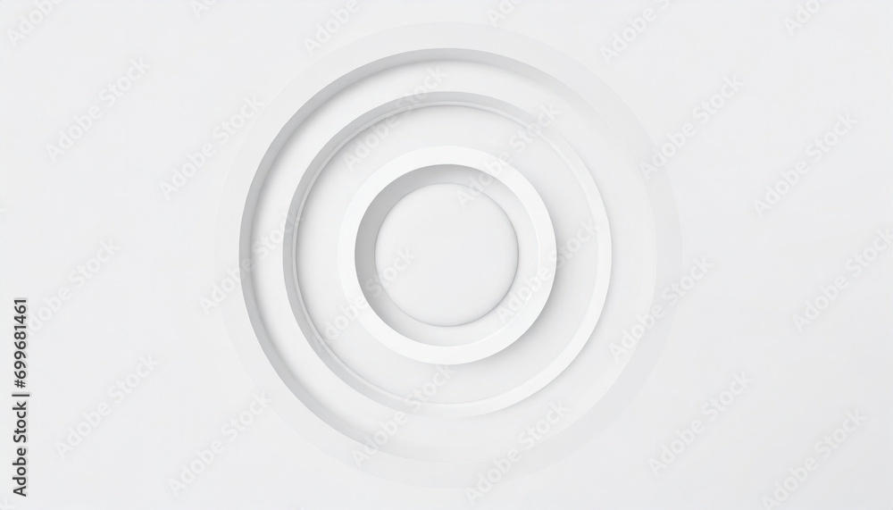Minimalist white concentric circles creating a modern neomorphism effect with a 3D-like appearance on a pure white background.
