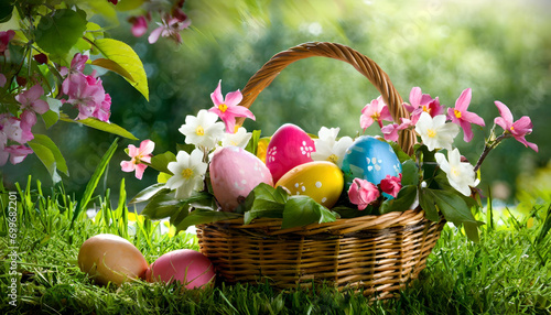 Osterkorb mit bunten Eiern