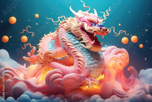 Happy chinese new year 2024 , the glowing dragon zodiac photo