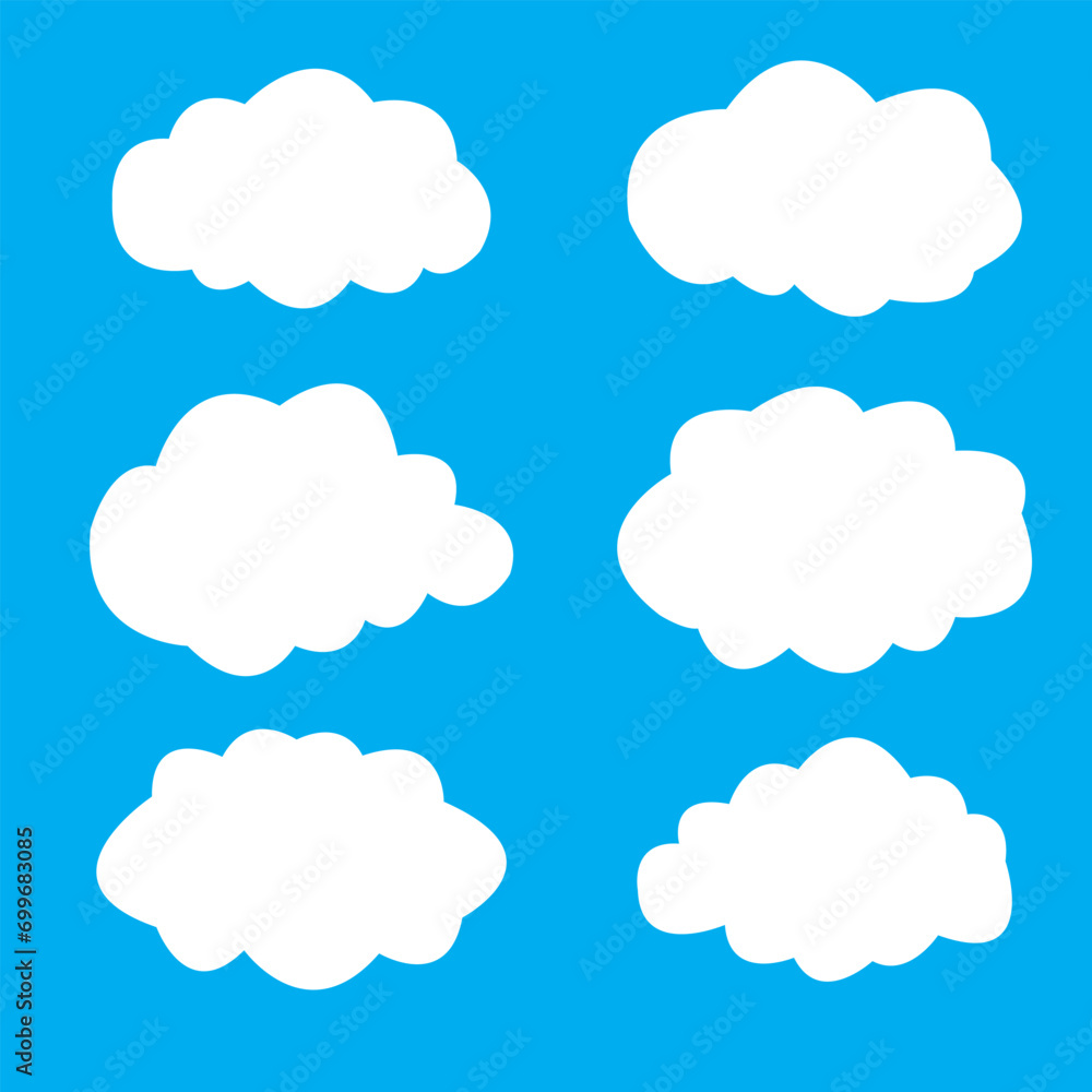 Cloud icons set in flat style isolated on blue background. Cloud symbol for your website, logo, app, ui, poster, flyers, postcards, web banners