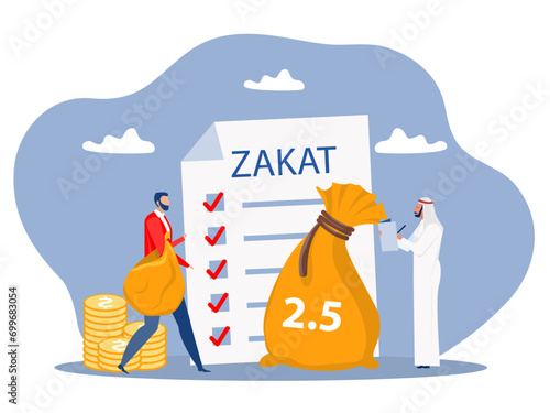 businessman pay zakat from profit on ramadan kareem concept of zakat ,fitrah in the holy month of Ramadan Flat cartoon vector illustration