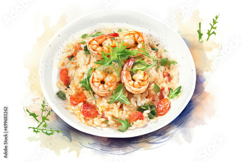 Meal seafood dish cuisine shrimp lunch food background gourmet plate rice