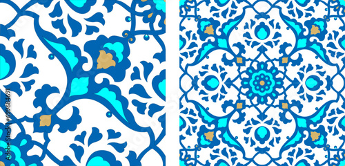 Iznik tile pattern. It was prepared again in vector, inspired by Turkish anonymous tile patterns. photo