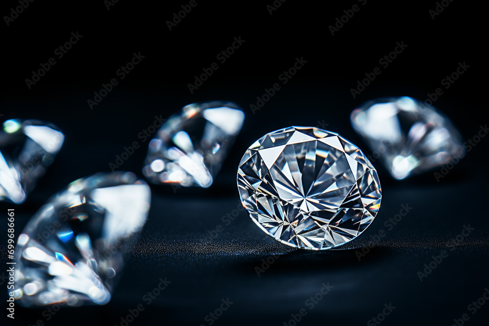 Precious diamond crystals on black background Precious diamond crystals on black background