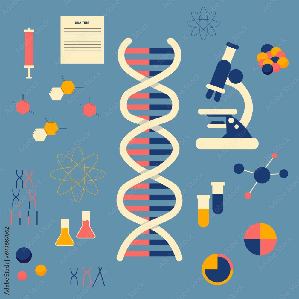 Set of DNA symbols for science and medicine. Vector illustration ...