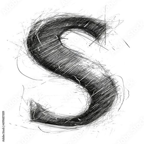 Grunge graphite sketch, alphabet, the letter S