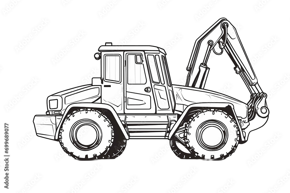 Naklejka premium pickup truck electric vehicle hybrid car luxury sports bike moped dump bus train tram bulldozer excavator crane backhoe motorhome travel van png line art vehicle transportation White bg Generative AI