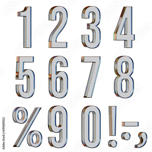 set of 3d glass numbers, glassmorphism