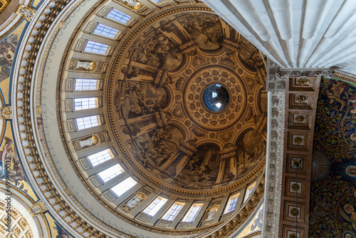 London, UK - 25 November 2023: The inside of St Pauls Cathedral dome. The paintings are the work of James Thornhill, completed in 1719. photo