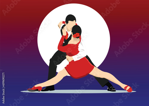 Brazilian rumba dancers. 3d vector hand draw color illustration