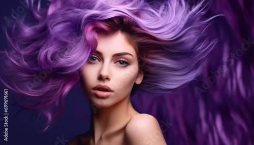 Woman with vibrant purple hair. Concept of bold fashion expression.
