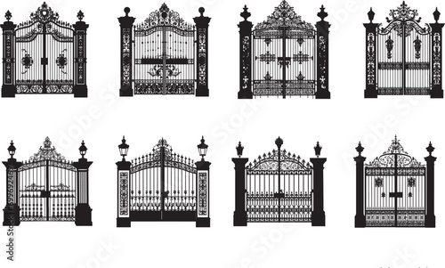 Silhouette Fence Gate Vector illustration

