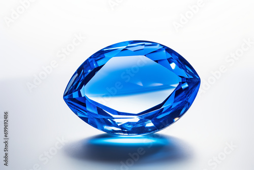 Single Precious blue sapphire crystal on white background