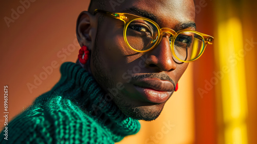 Ein homosexueller Mann mit Brille und Ohrring 