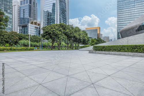 Empty square floor and city architecture landscape in summer photo