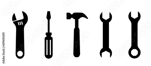 Tools vector icons collection. Instrument signs collection.  Construction silhouette icons. 