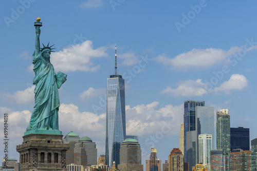 Statue of Liberty with beautiful background Manhattan in New York City © ungvar