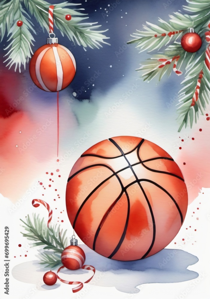 Christmas Watercolor Painting With Ball And Fir Branch Christmas Watercolor Painting With Ball And Fir Branch