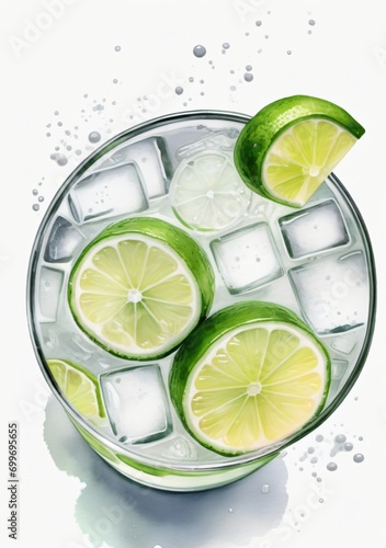 A Glass Of Limeade With Ice And Lime Slices