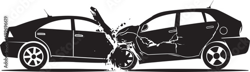 Midnight Monochrome Vector Accident Icon Emblem Catastrophic Noir Black Car Crash Emblem Symbol