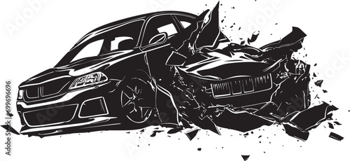 Midnight Monochrome Black Car Accident Icon Symbol Catastrophic Noir Vector Accident Logo in Black