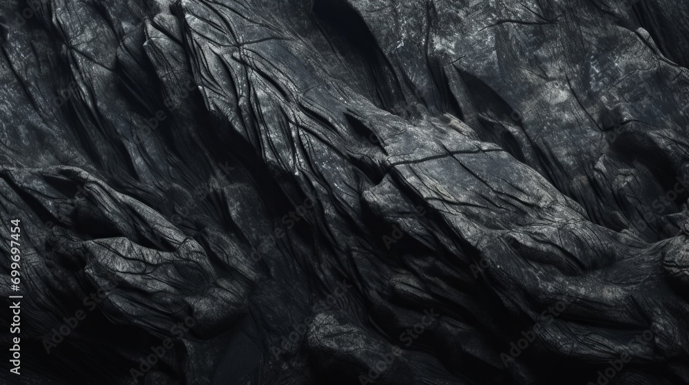Volumetric rock texture with cracks. Black stone background with copy space for design. Wide banner. Design concept. Banner concept. Art concept. Rock concept. Background concept. Texture concept. Volumetric rock texture with cracks. Black stone background with copy space for design. Wide banner. Design concept. Banner concept. Art concept. Rock concept. Background concept. Texture concept.