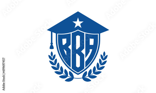 BBA three letter iconic academic logo design vector template. monogram, abstract, school, college, university, graduation cap symbol logo, shield, model, institute, educational, coaching canter, tech
