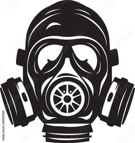 Stealth Sentinel Gas Mask Vector Emblem Design Ebony Shield Black Gas Mask Icon Design © BABBAN