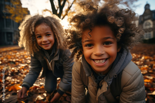 Portrait of young multiethnic, multinational, multirational teenage friends or couple from young age playing outside. Young friendship relationship from childhood concept 