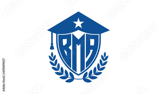 BMA three letter iconic academic logo design vector template. monogram, abstract, school, college, university, graduation cap symbol logo, shield, model, institute, educational, coaching canter, tech
