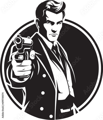 Ammo Artistry Black Gun Emblem Gunpower Glyph Man Vector Icon photo