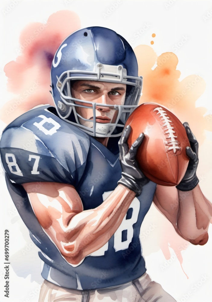 A Painting Of A Football Player Holding A Ball