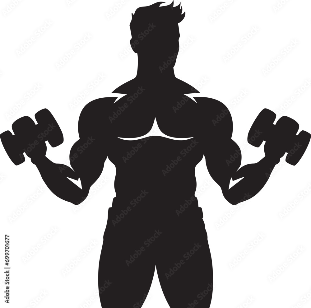 Fototapeta premium Muscle Mastery Black Dumbbell Emblem Dumbbell Domination Man Workout Design
