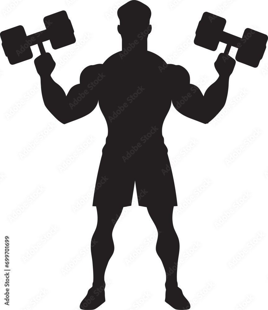 Vector Vitality Man Black Emblem Iron Will Dumbbell Workout Logo