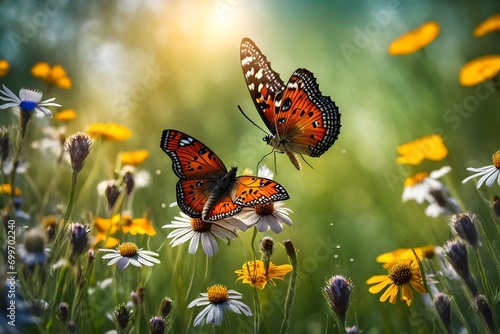 Vivid scene of a butterfly-filled meadow.