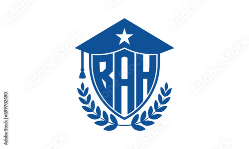 BAH three letter iconic academic logo design vector template. monogram, abstract, school, college, university, graduation cap symbol logo, shield, model, institute, educational, coaching canter, tech