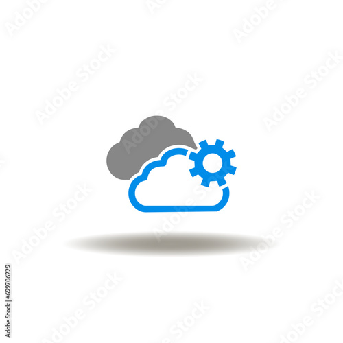 Vector illustration of cloud with gear. Icon of cloud service computing. Symbol of web hosting.