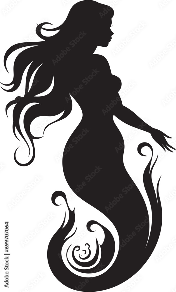 Inkwell Siren Black Mermaid Logo Icon Noir Nautical Charm Mermaid Black Vector