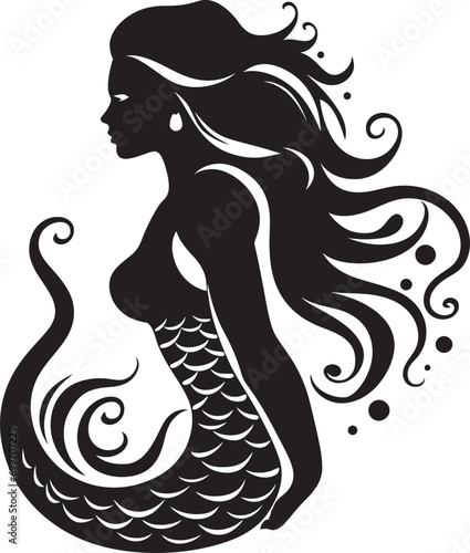 Aquatic Allure Mermaid Logo Design Mystical Marine Muse Black Mermaid Emblem