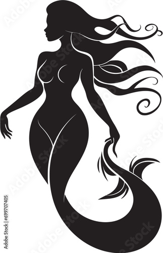 Mermaids Melody Black Vector Symbol Whispering Waves Iconic Mermaid Emblem