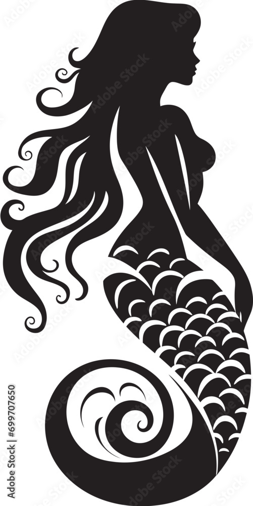 Ethereal Enchantment Mermaid Vector Design Seafaring Siren Black Vector Mermaid Icon Ethereal Enchantment Mermaid Vector Design Seafaring Siren Black Vector Mermaid Icon