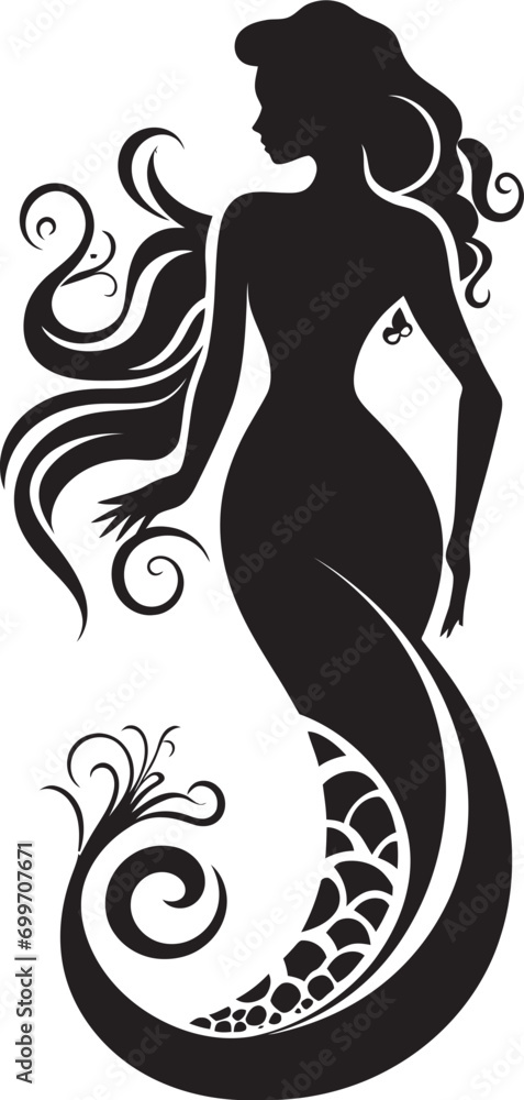 Seafaring Siren Black Vector Mermaid Icon Nautical Nymph Vector Mermaid Logo